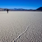 A trail left by a sailing stone on the Racetrack, Death Valley National Park, California